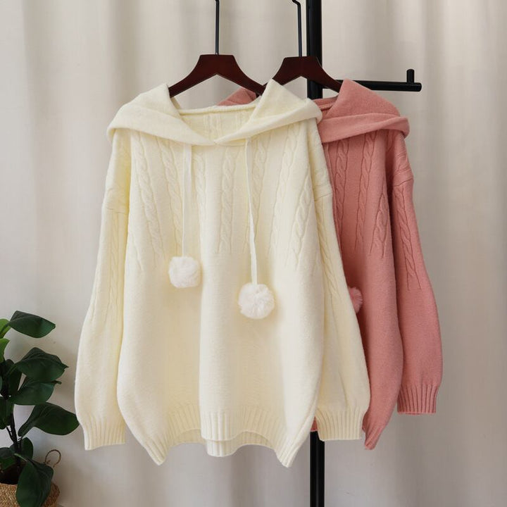 【tops】フード付きニットセーター　M27526