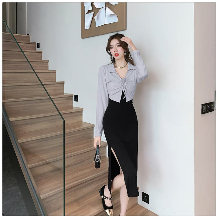 【dress】好感度UP切り替えスリットデートワンピース　M17625