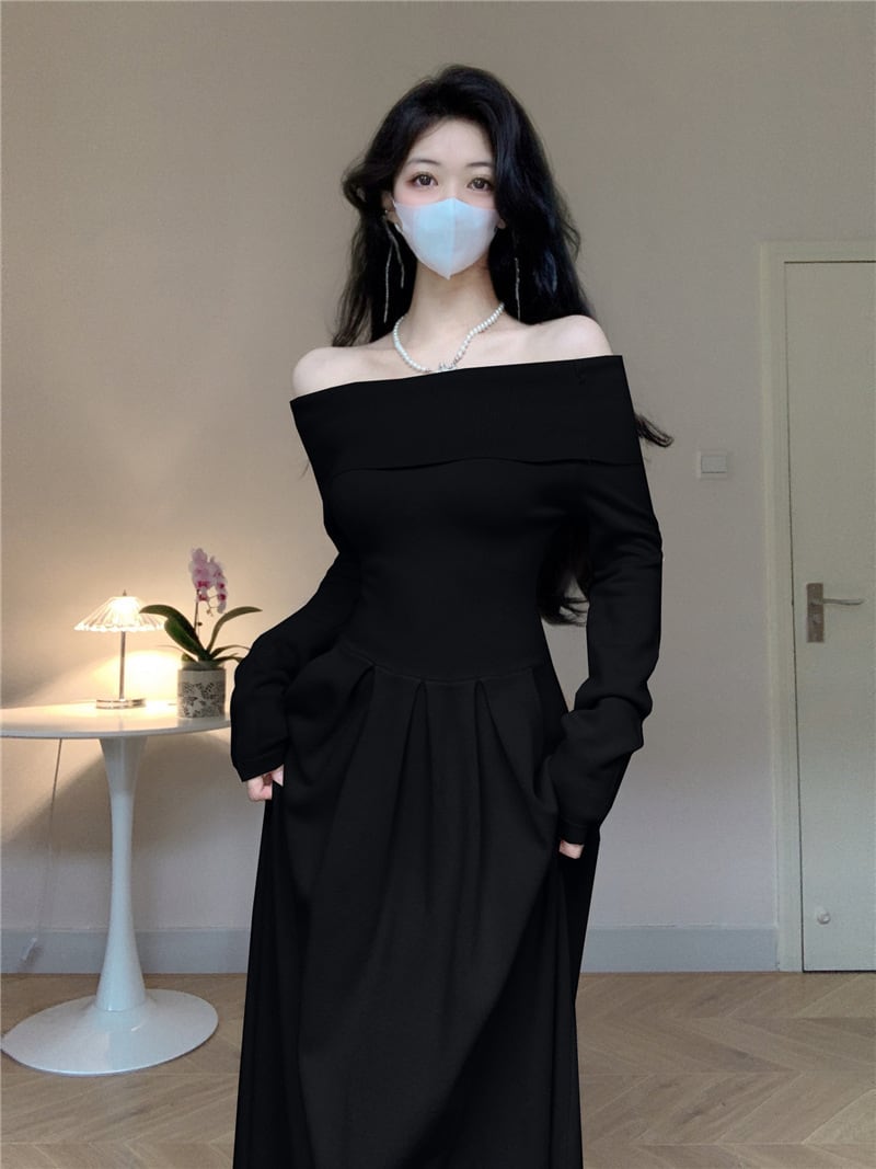 【dress】ボートネックニットワンピース　M18160