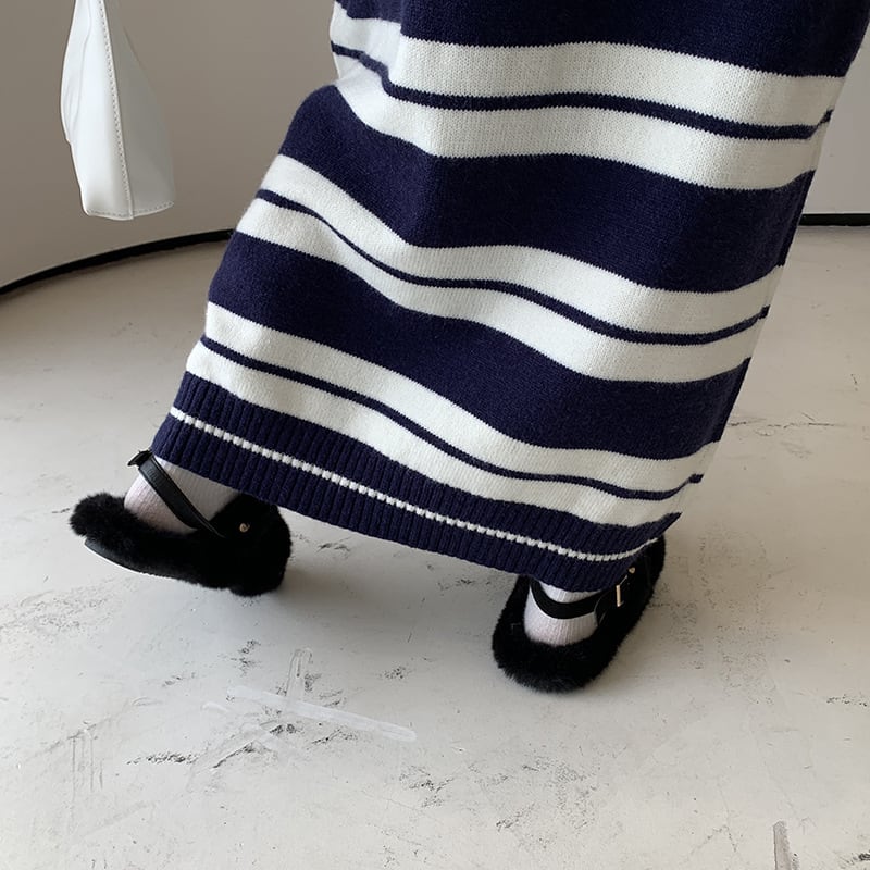 【dress】ボーダー柄ロングニットワンピース　N2185