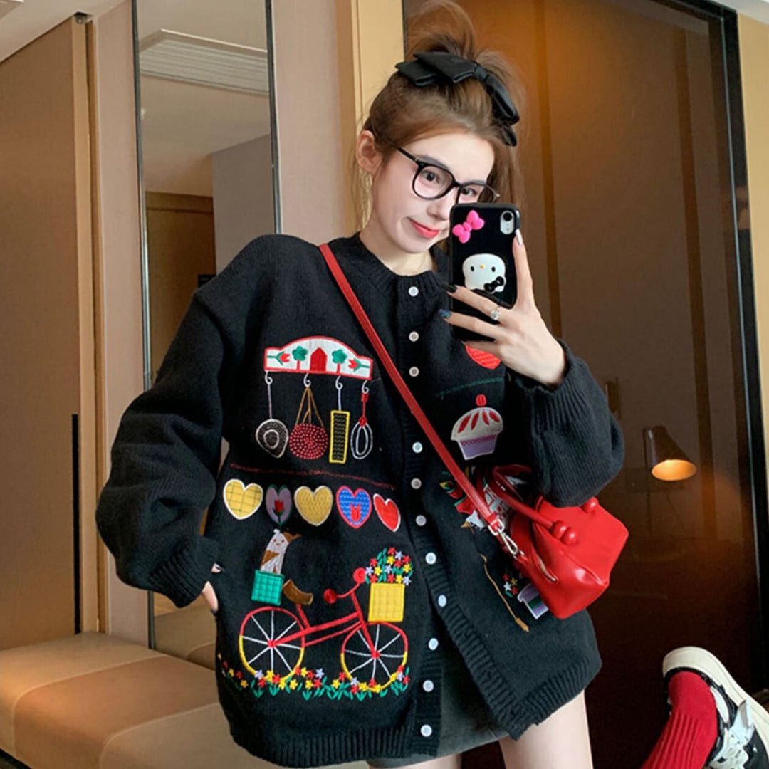 【outer】プリントニットカーデ　M26328