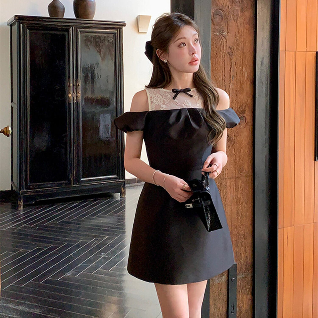 【dress】レースドッキングオフショルダーミニワンピース　N3003