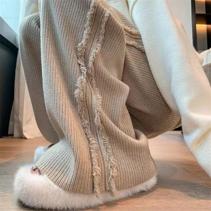 【bottoms】ハイウエストニットワイドパンツ　M18323