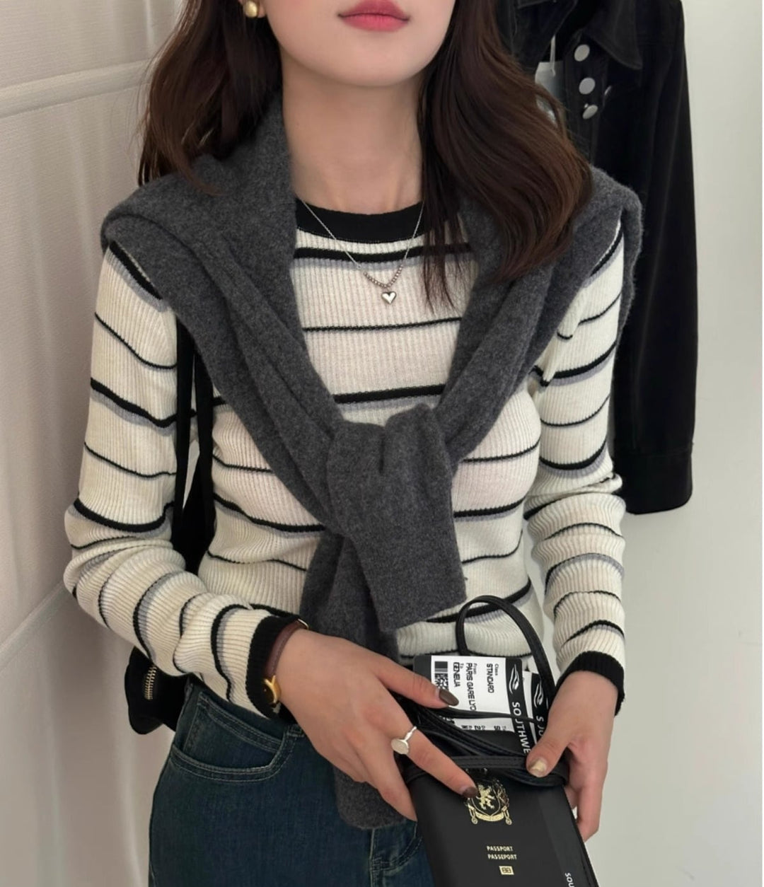 【tops】ボーダー柄ニットトップス　M27610