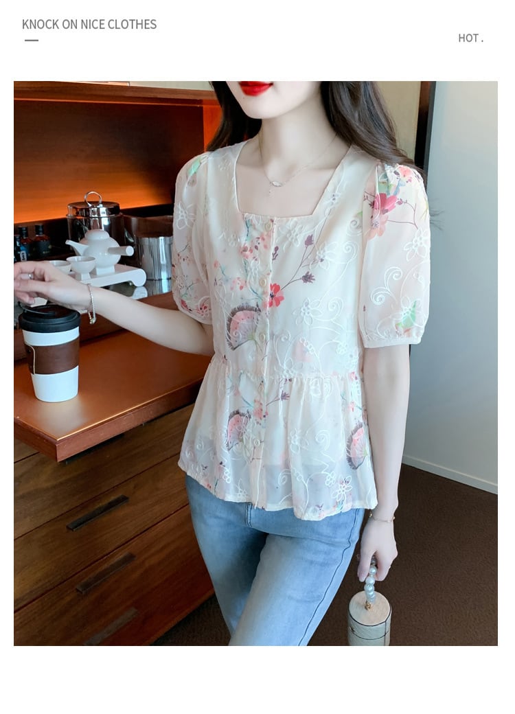 【tops】大人らしい スウィート花柄シャツトップス　M16892