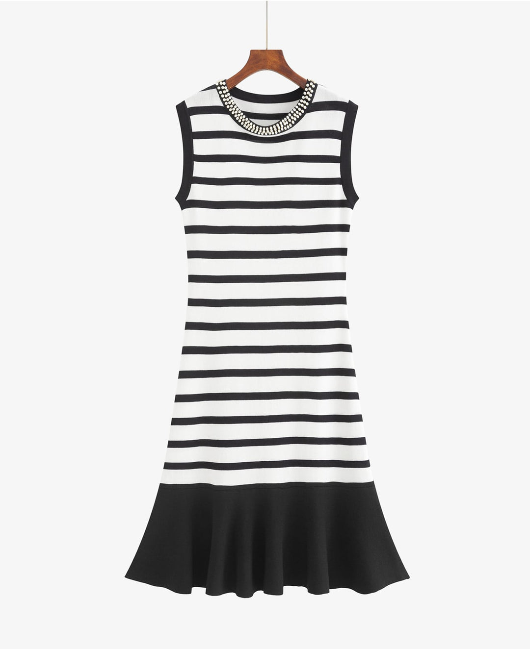 【dress】ノースリーブボーダー柄ニットワンピース Q8491