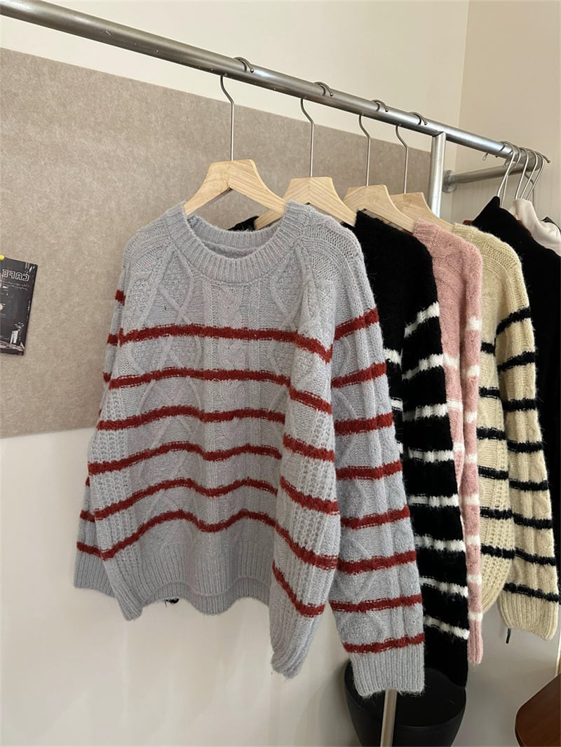 【tops】ボーダー柄ニットセーター　M19330