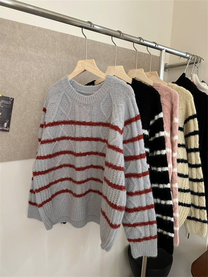 【tops】ボーダー柄ニットセーター　M19330
