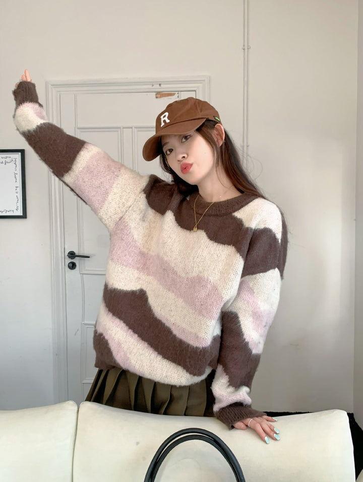 【tops】ボーダー柄ニットセーター　M26924