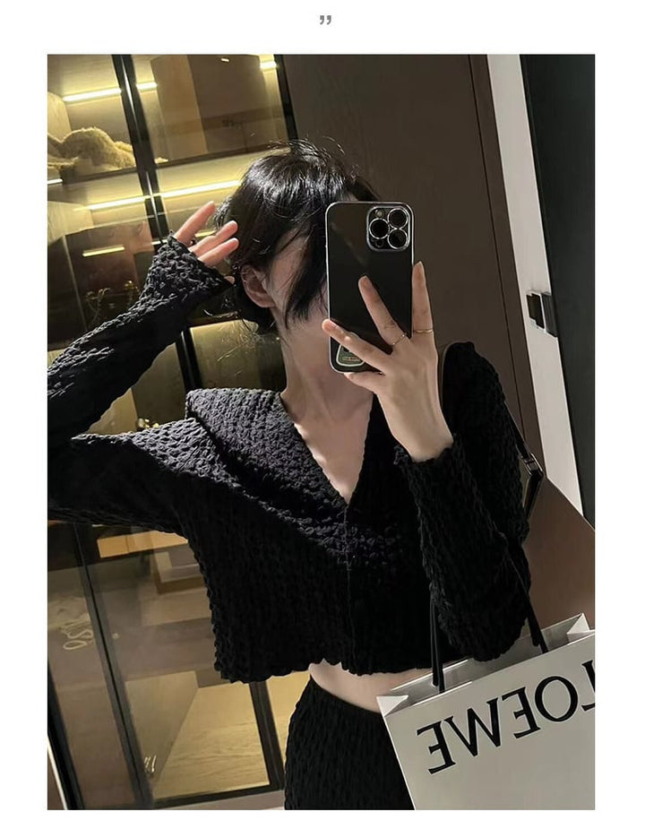 【set】美人度アップVネックトップス+スカート2点セット　M17581