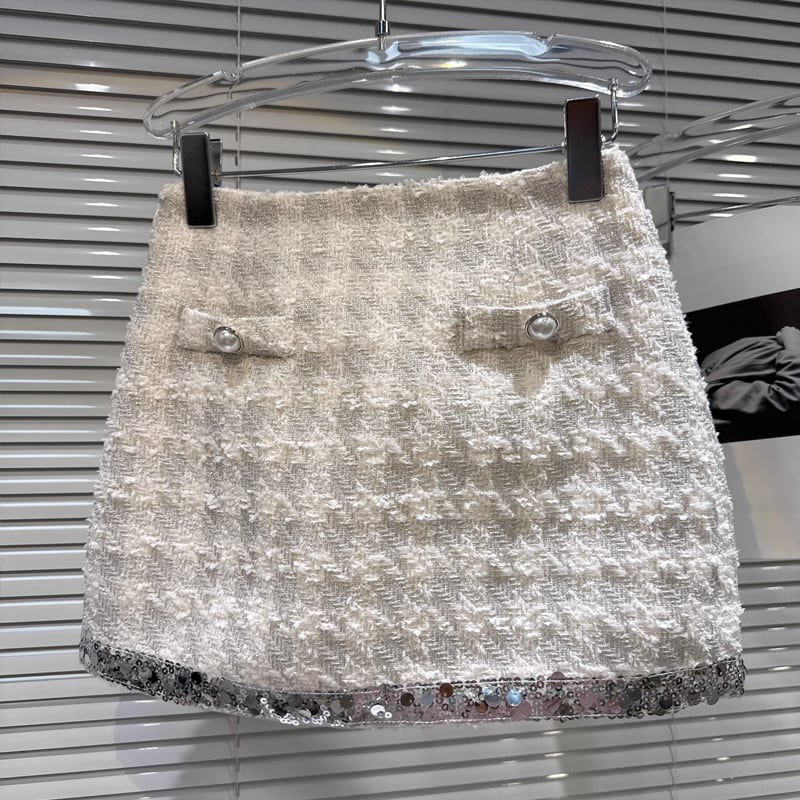 【bottoms】スパンコール付きツイードショートパンツ Q7449
