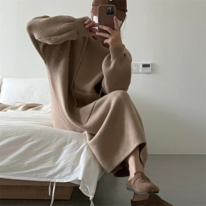 【dress】韓国系フード付きシンプルニットワンピース　M17525