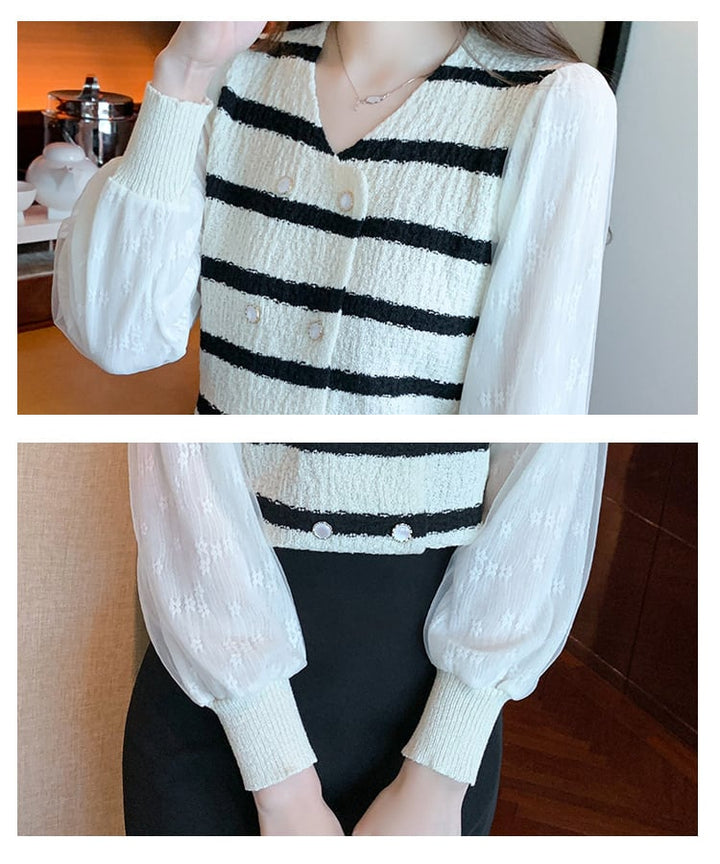 【tops】好感度UPエレガントボーダー柄切り替えトップス　M17270