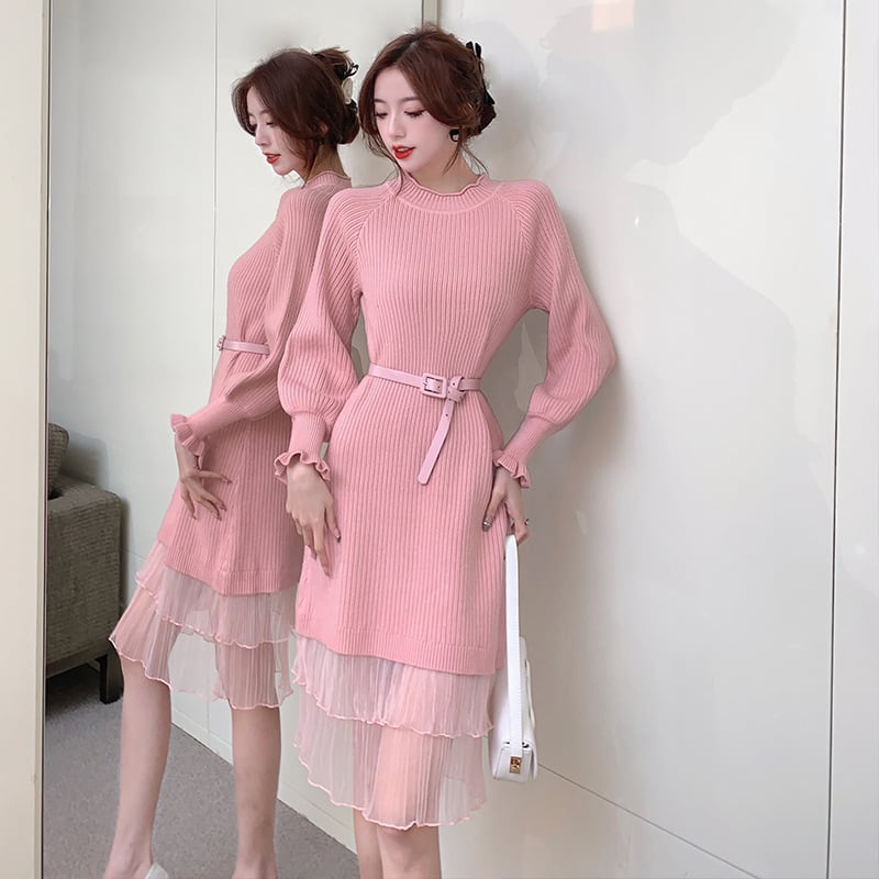【dress】ドッキングニットワンピース　M18136