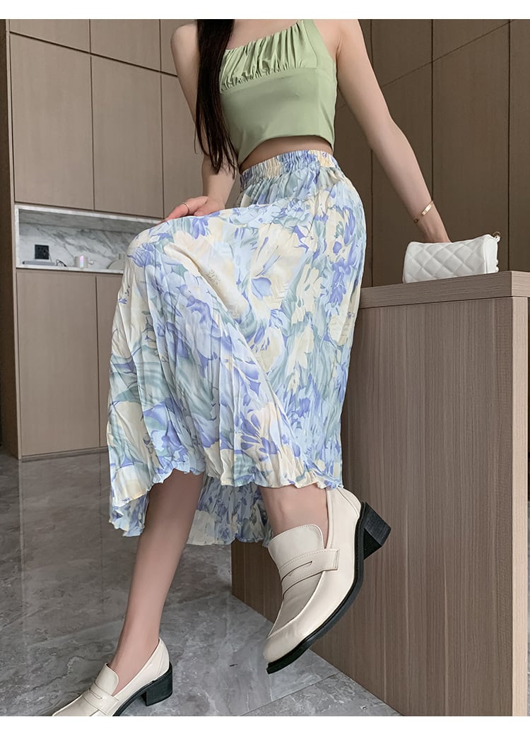 【bottoms】話題沸騰中 オシャレプリーツ花柄スカート　M17036