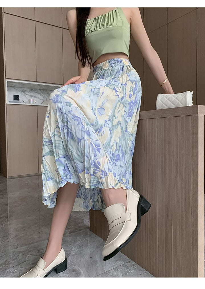 【bottoms】話題沸騰中 オシャレプリーツ花柄スカート　M17036