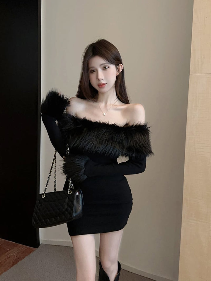 【dress】ファーボートネックワンピース　M26483