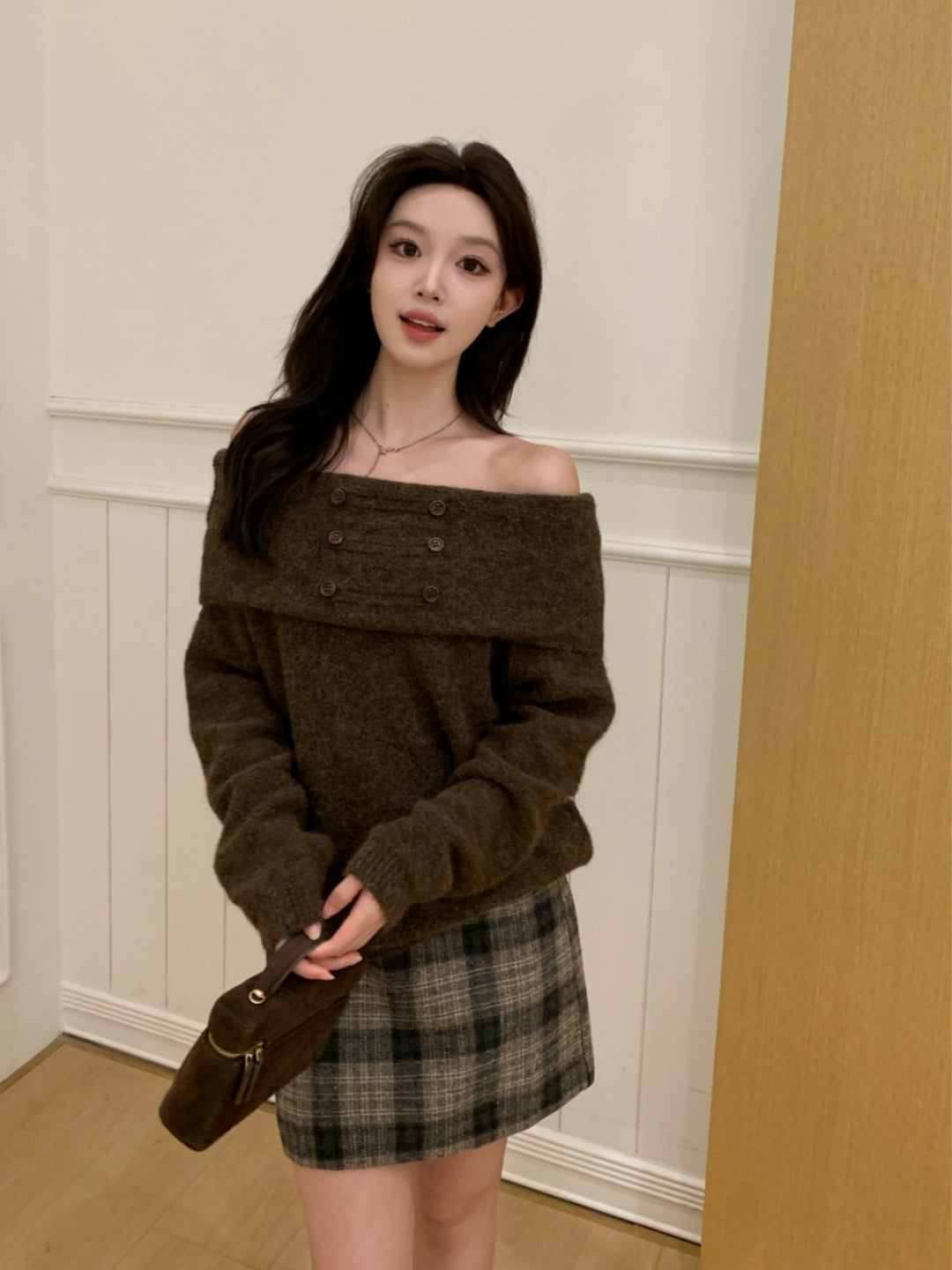 【tops】オフショルダーニットトップス Q9249