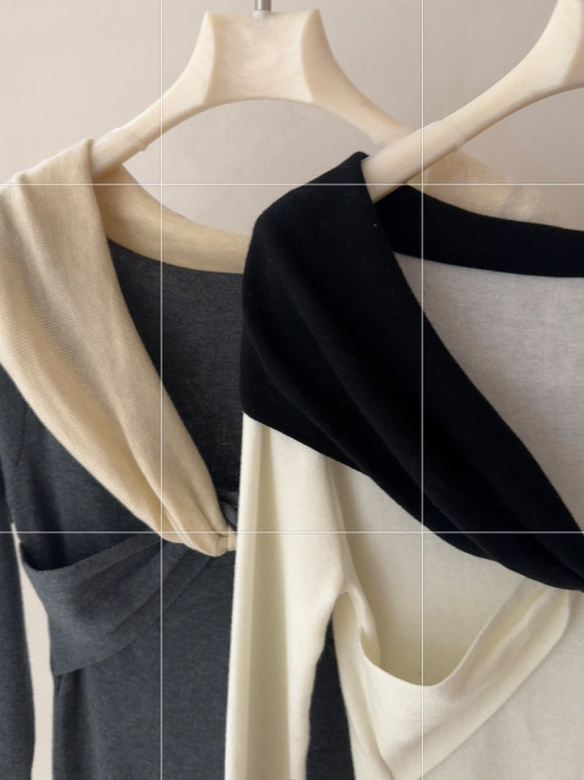 【tops】クロスネックニットトップス Q9144