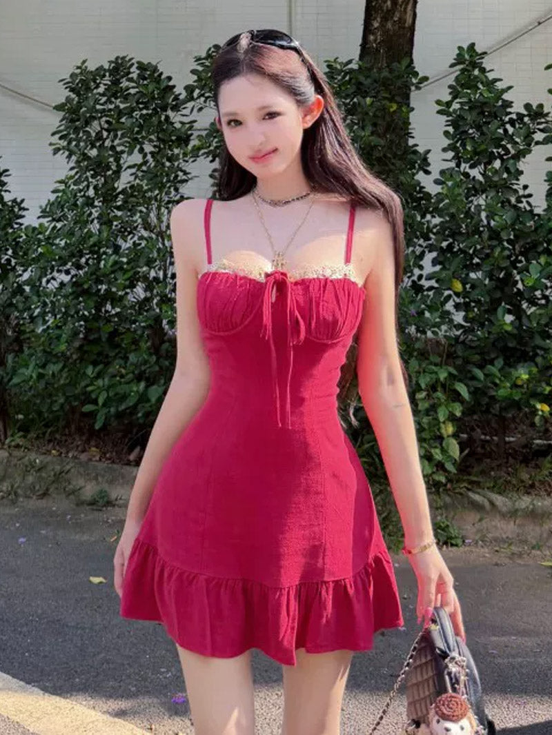 【dress】レースドッキングミニキャミワンピース Q8640