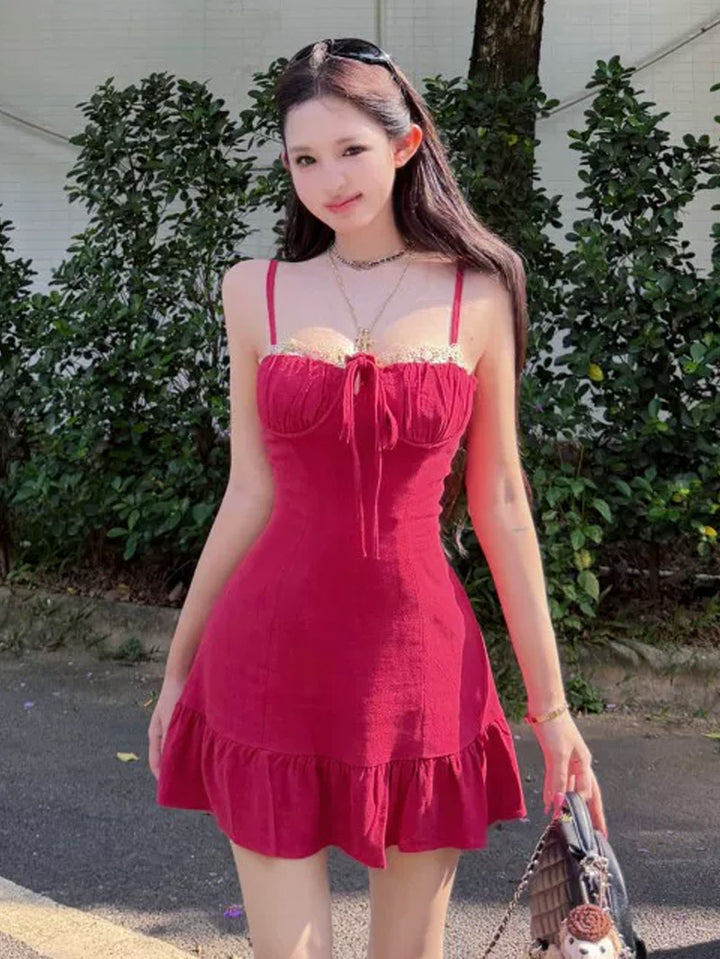 【dress】レースドッキングミニキャミワンピース Q8640