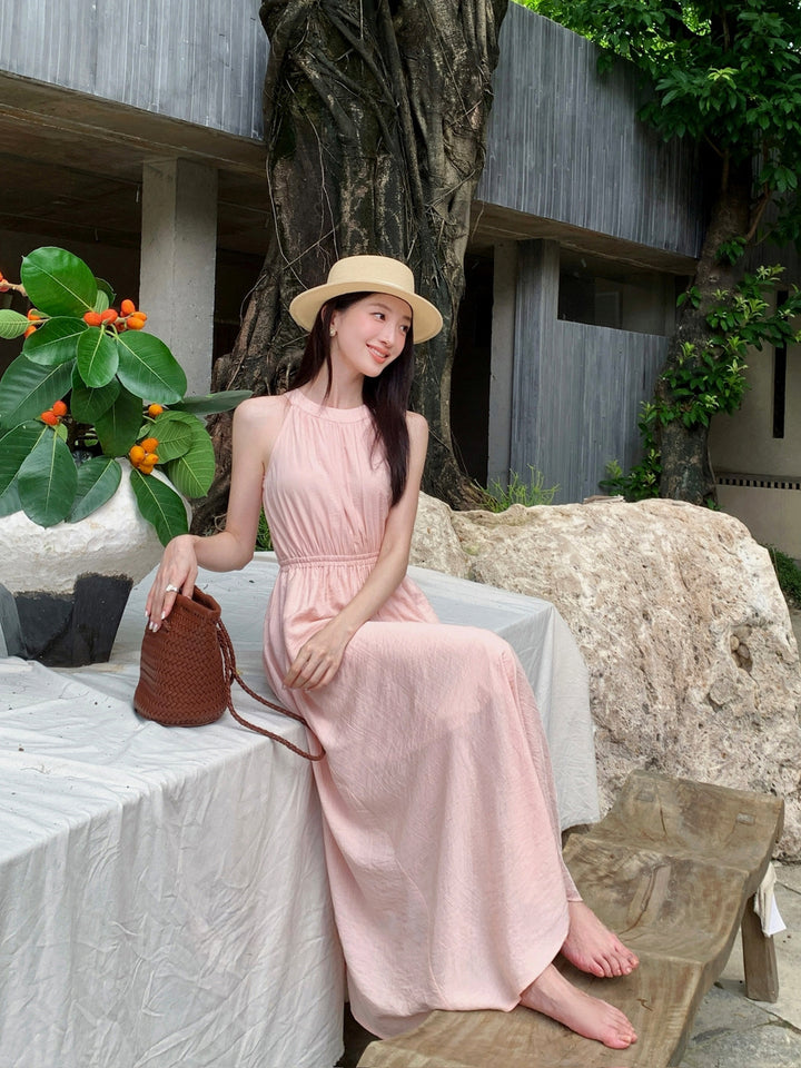 【dress】ノースリーブバックリボンロングワンピース Q8650