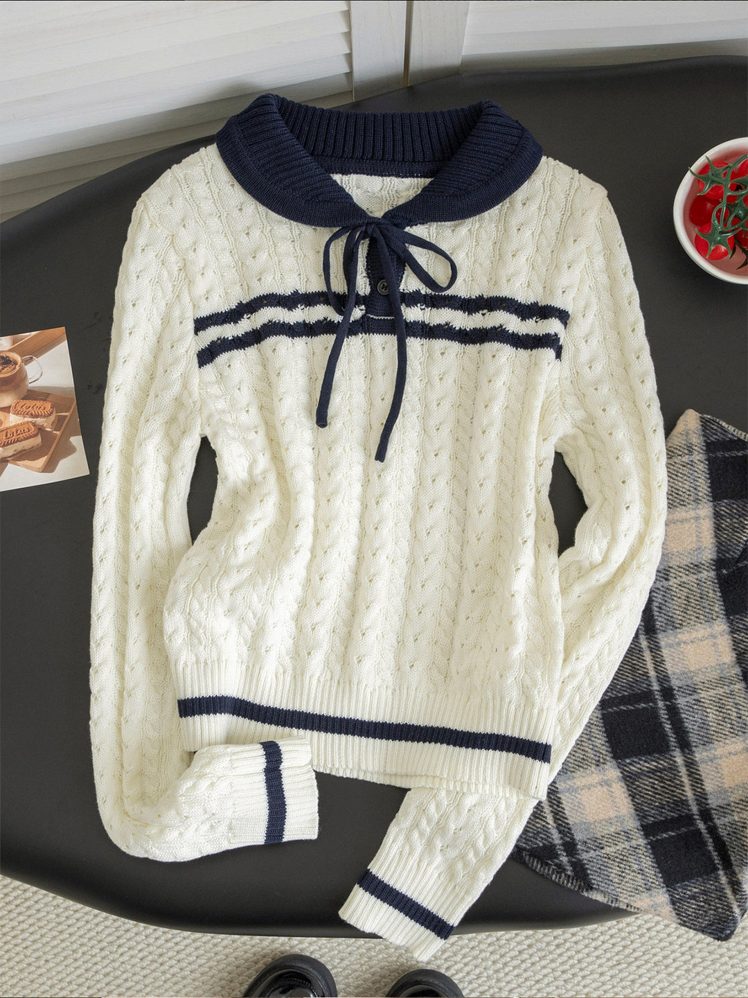 【tops】折り襟ニットトップス Q9065