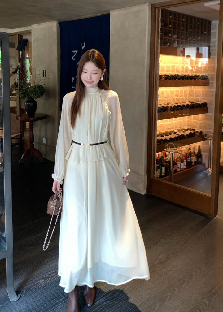 【dress】ベルト付きバックリボンロングワンピース Q8984