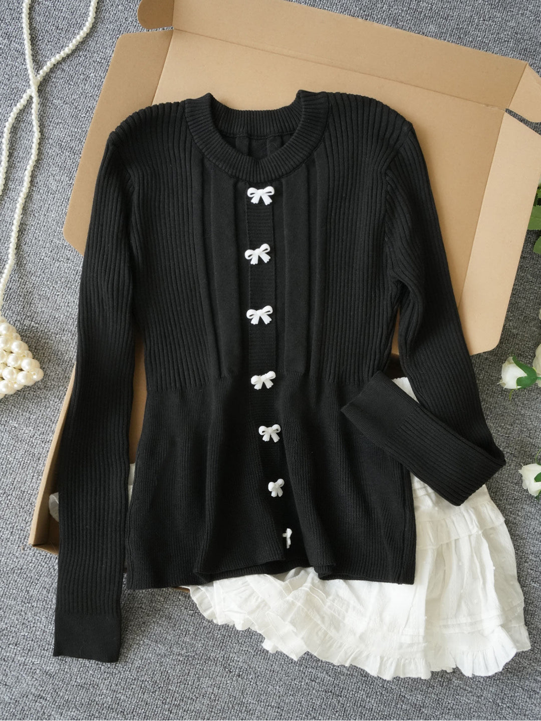 【tops】リボン付きニットトップス Q9064