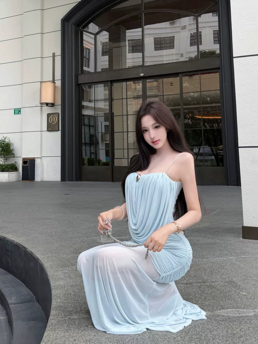 【dress】チュールドッキングロングキャミワンピース Q8567