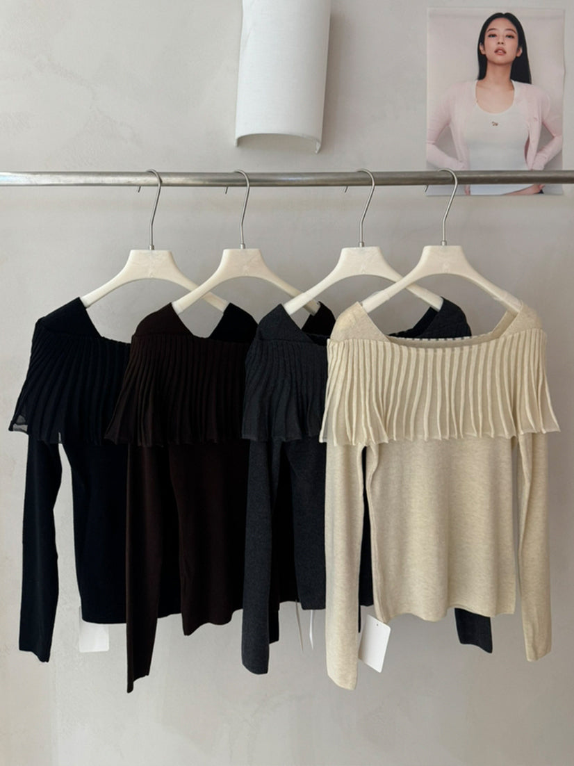 【tops】フレアカラーニットトップス Q9136
