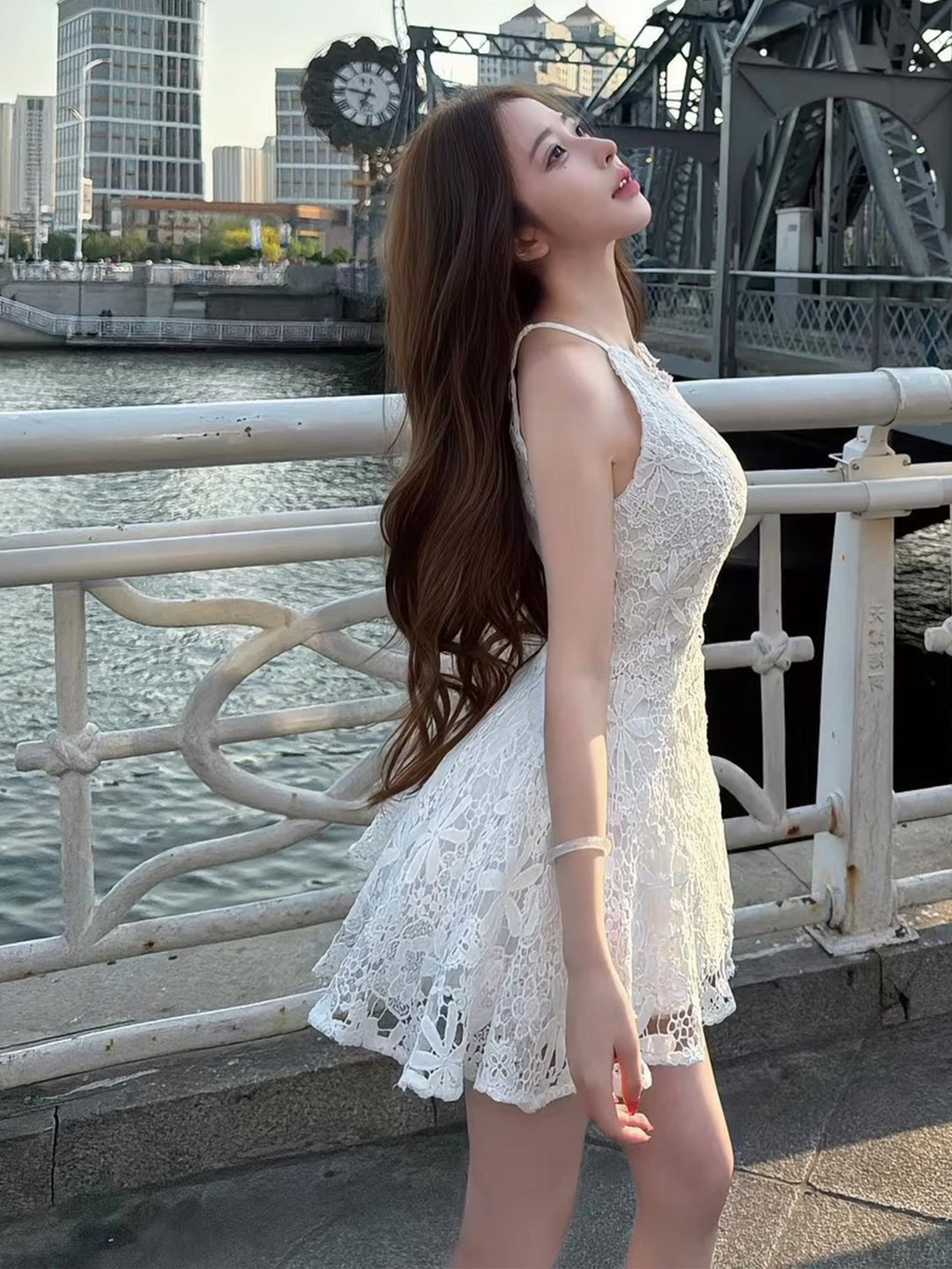 【dress】ベルト付きノースリーブレースワンピース Q8755