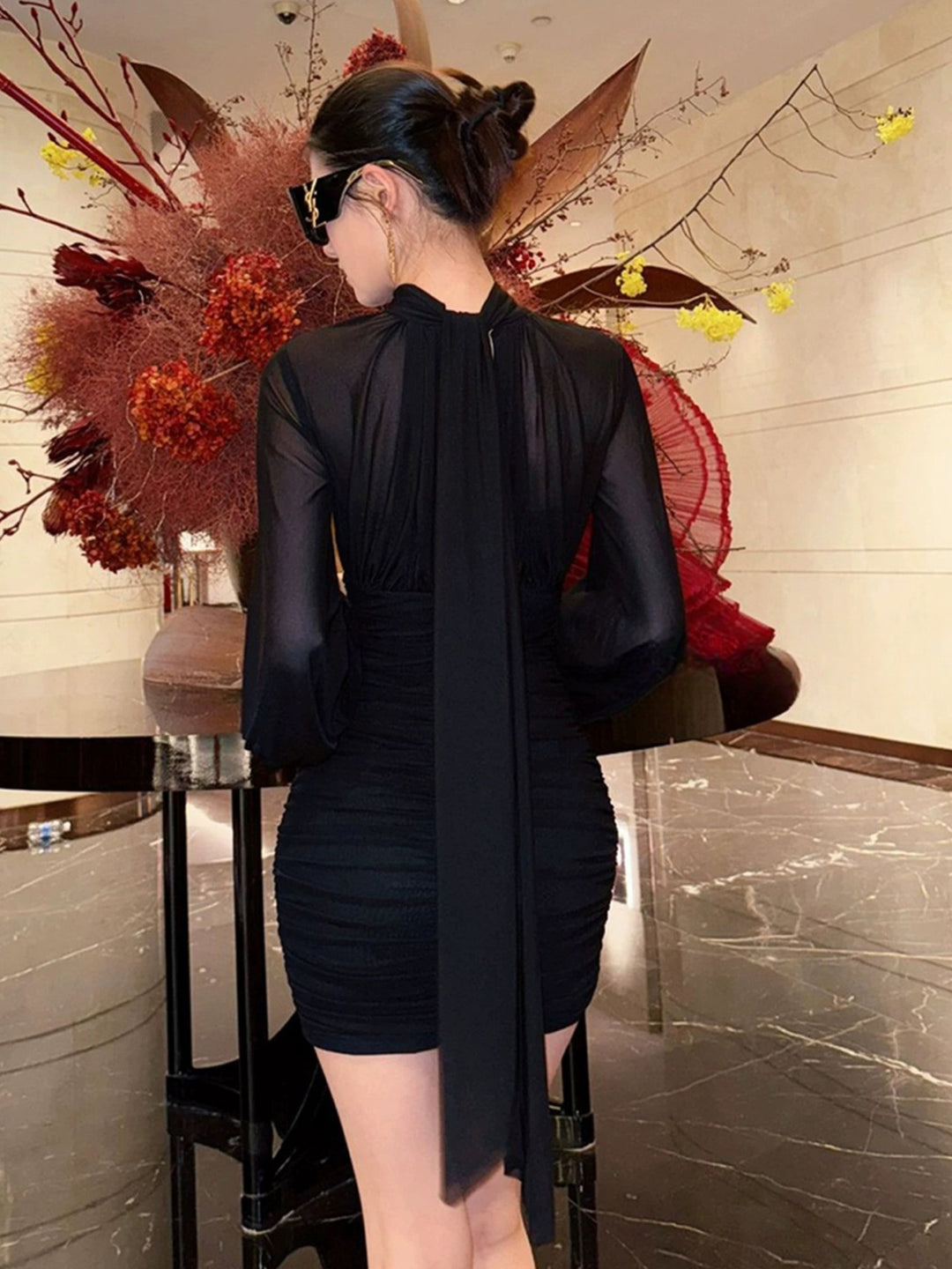 【dress】チュールドッキングギャザーワンピース Q9325