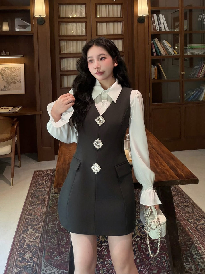【dress】ラインストーン付きベストワンピース Q9087