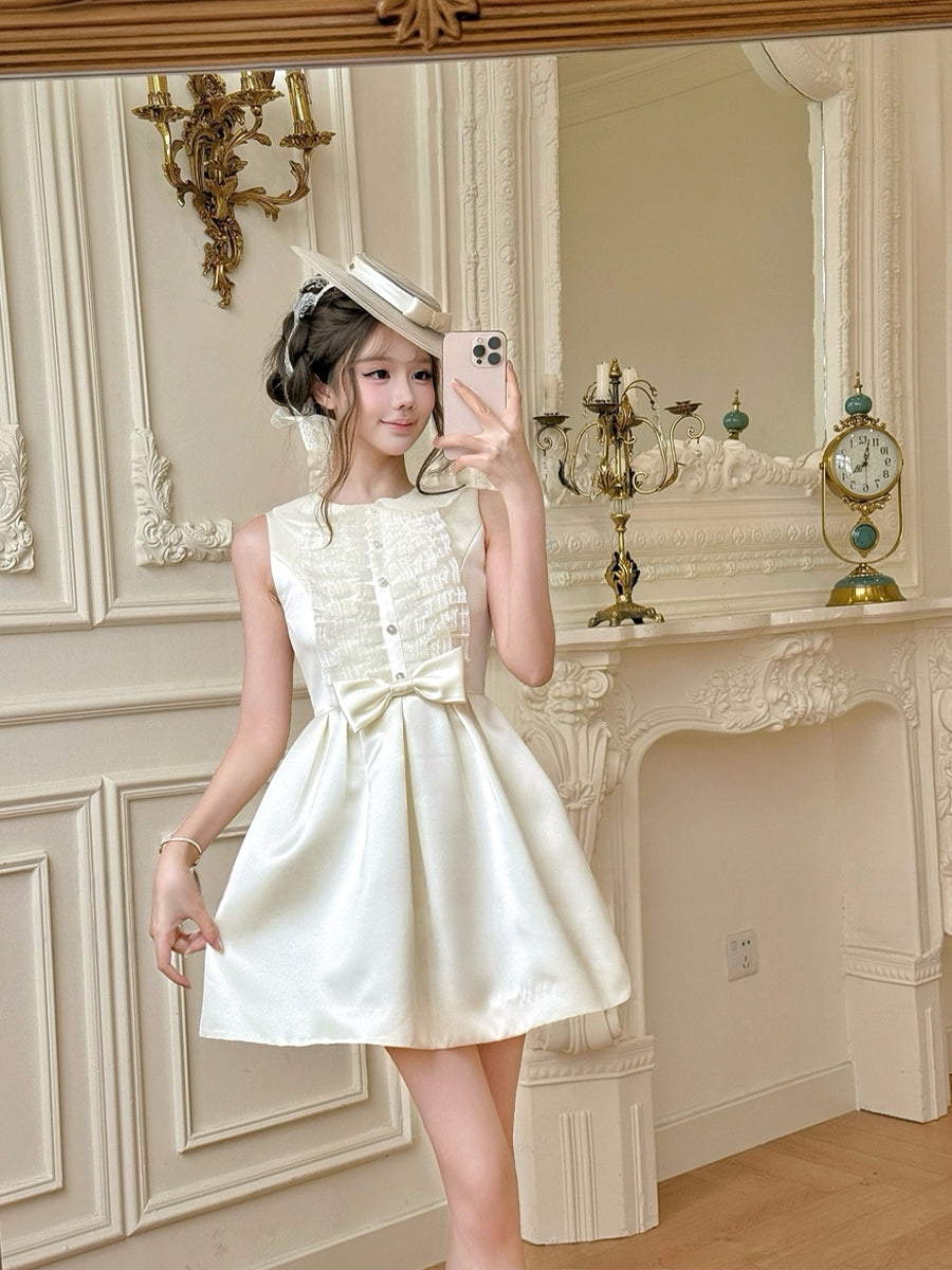 【dress】ノースリーブレースギャザーフリルワンピース Q8700