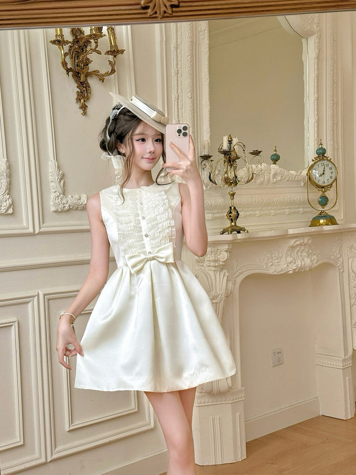【dress】ノースリーブレースギャザーフリルワンピース Q8700