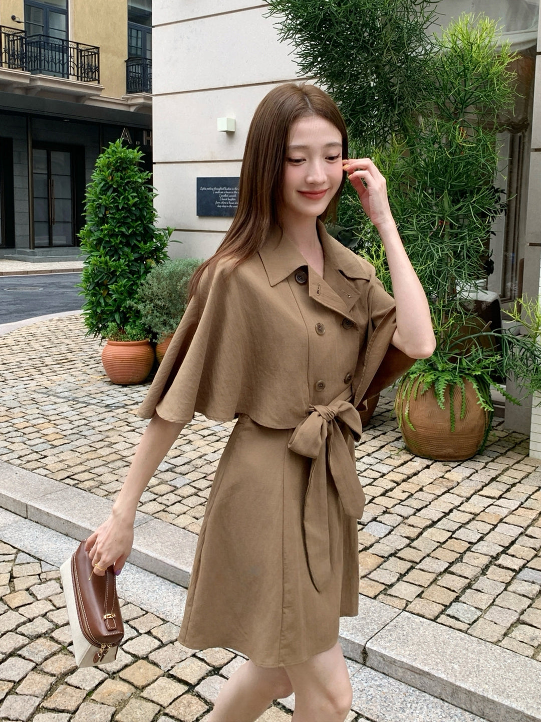 【dress】半袖ケープワンピース Q8963