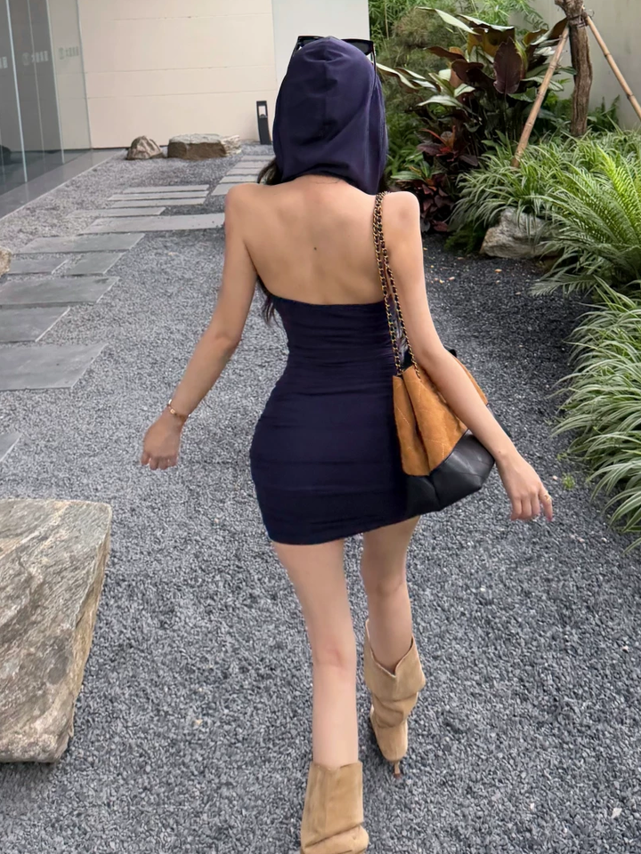 【dress】ノースリーブフード付きギャザーワンピース Q8623