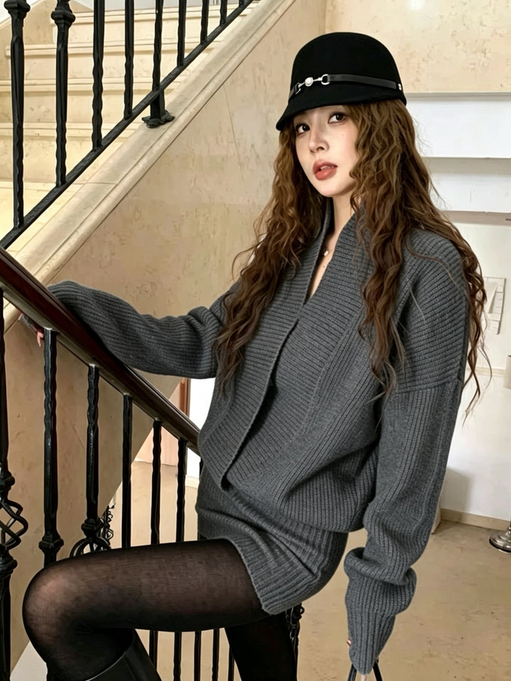 【dress】クロスネックニットワンピース Q9312