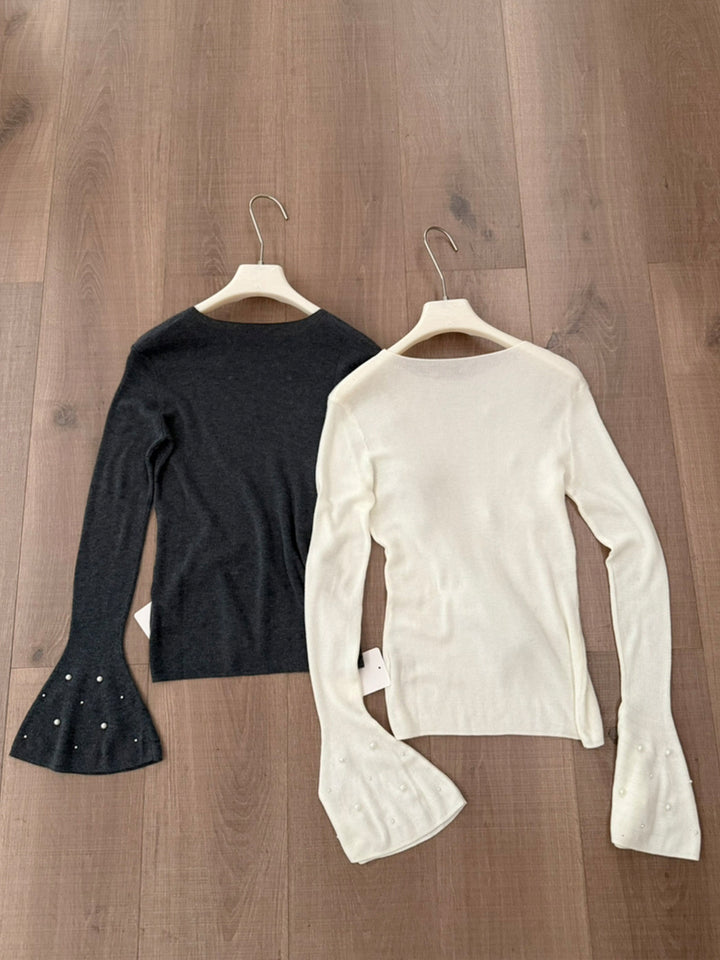 【tops】パール付きベルカフスニットトップス Q9127