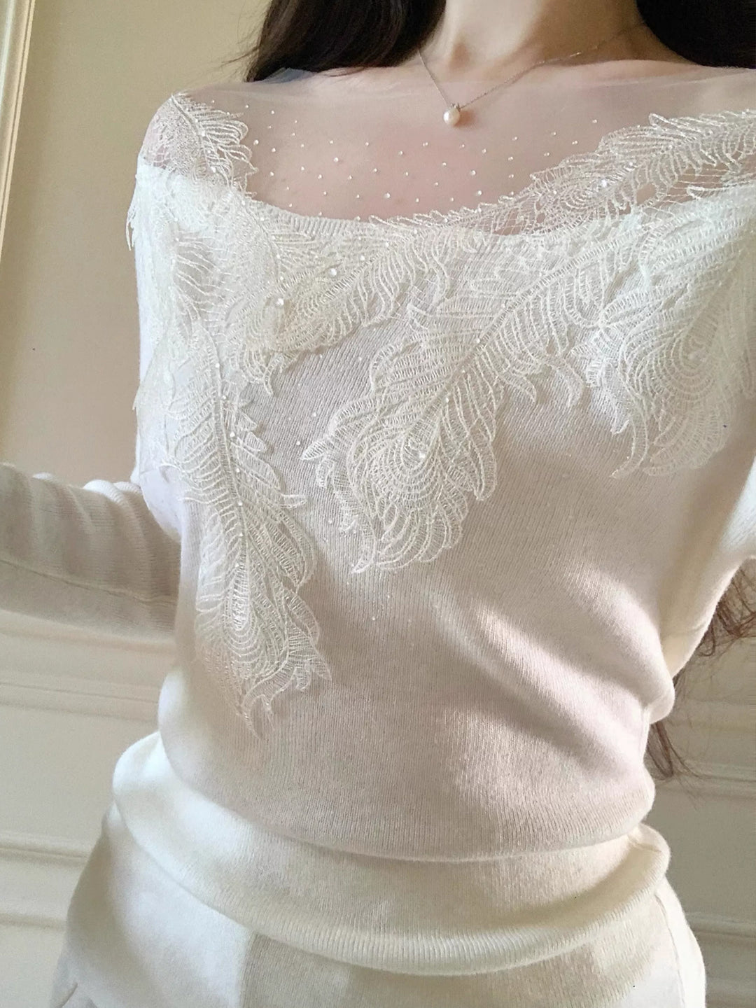 【tops】レースドッキングニットトップス Q9083