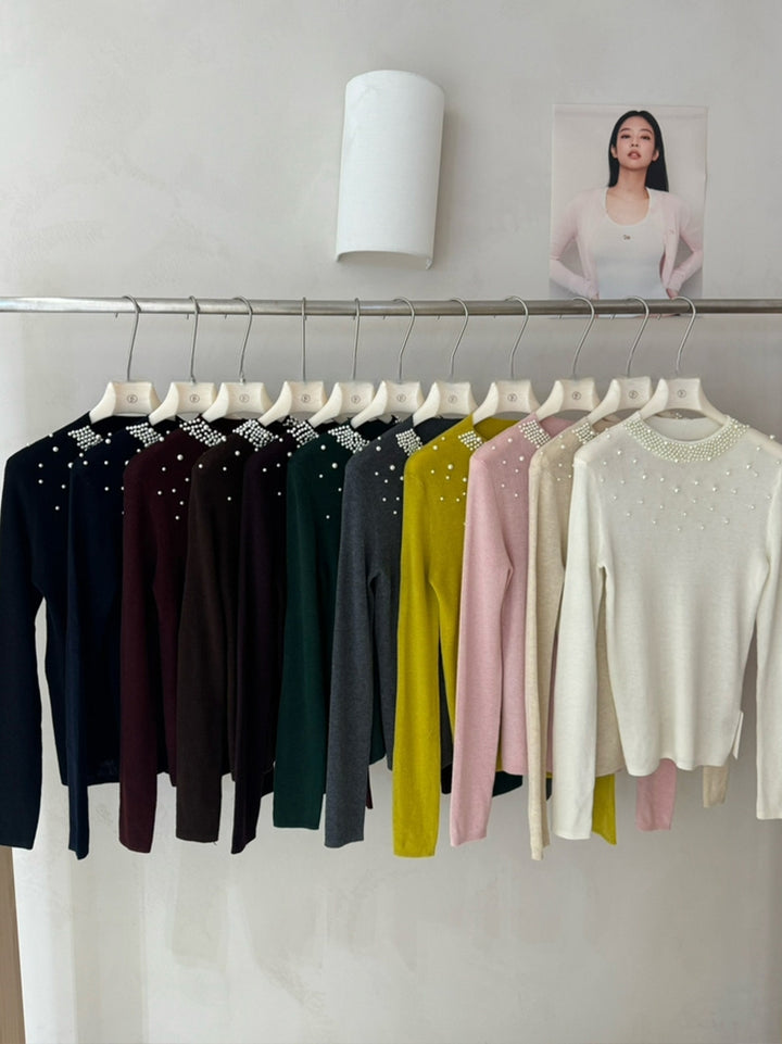 【tops】パール付きニットトップス Q9139