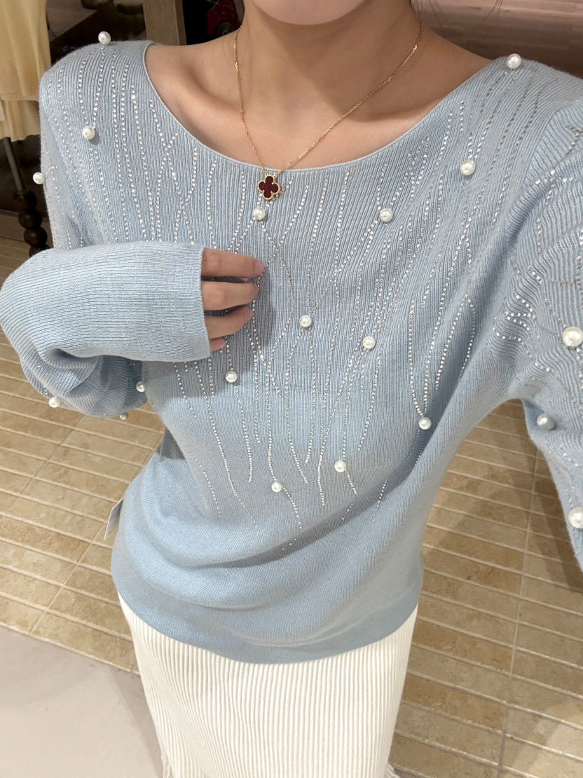 【tops】パール付きニットトップス Q9134