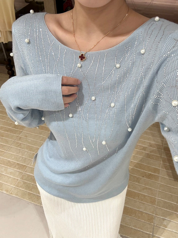 【tops】パール付きニットトップス Q9134