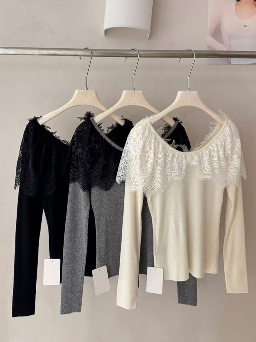 【tops】レースドッキングニットトップス Q9140