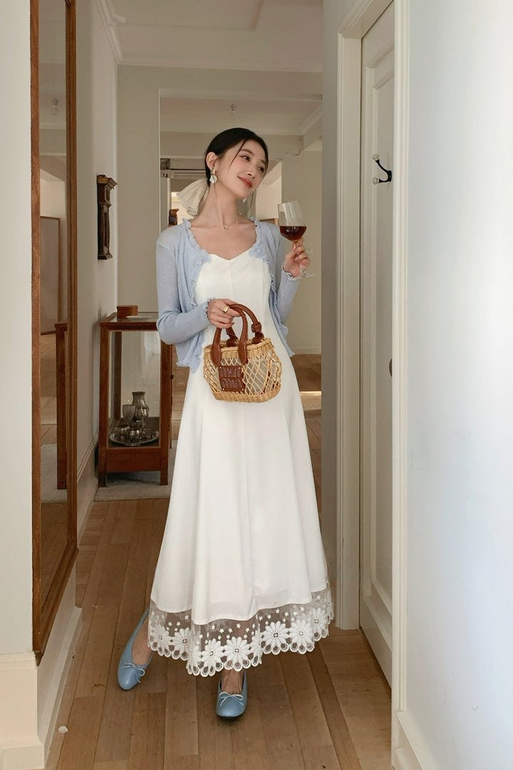 【dress】レースドッキングロングキャミワンピース Q8680