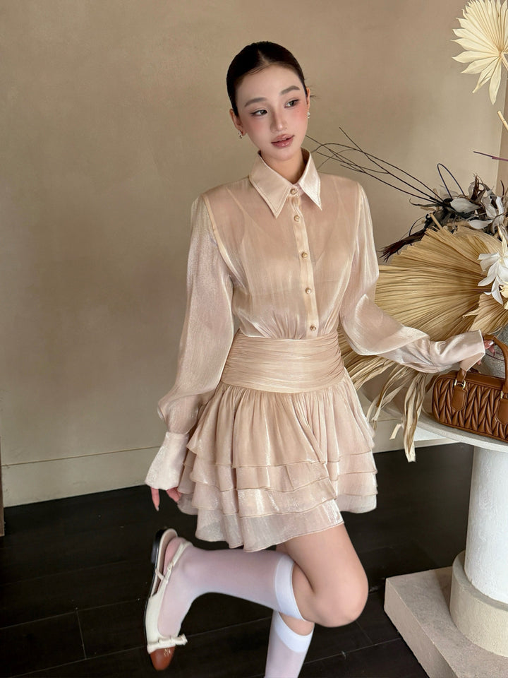 【dress】Aラインティアードワンピース Q9113