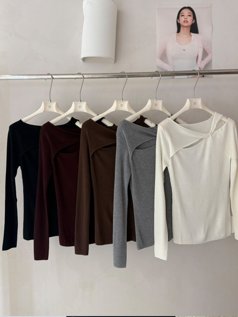 【tops】オープンショルダーニットトップス Q9075