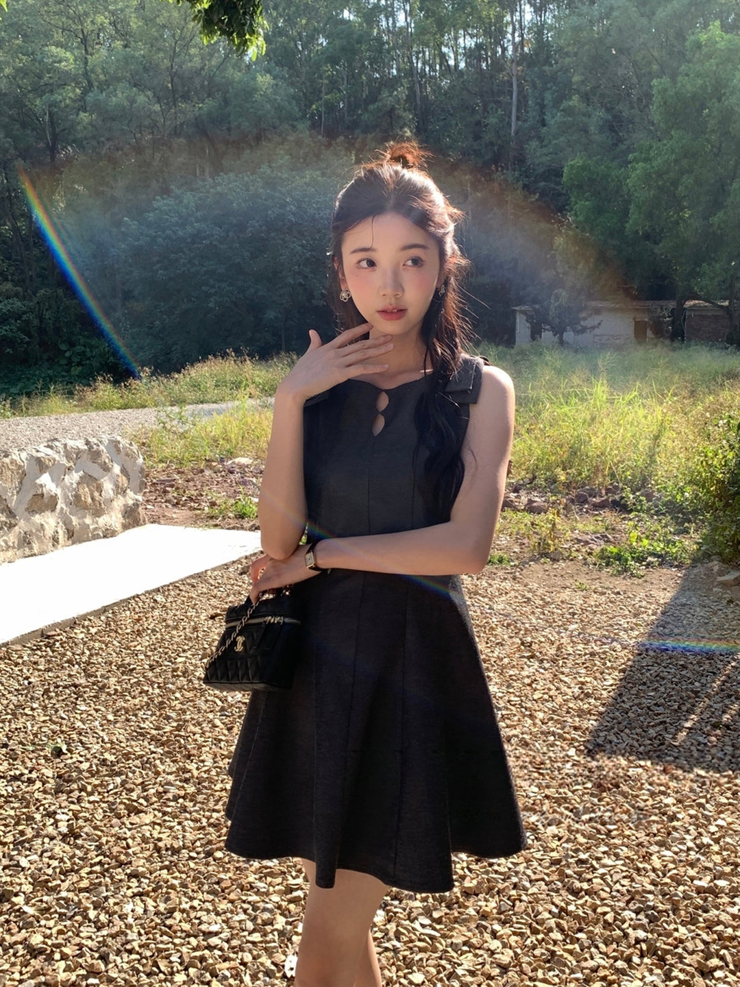 【dress】リボン付きミニベストワンピース Q8667
