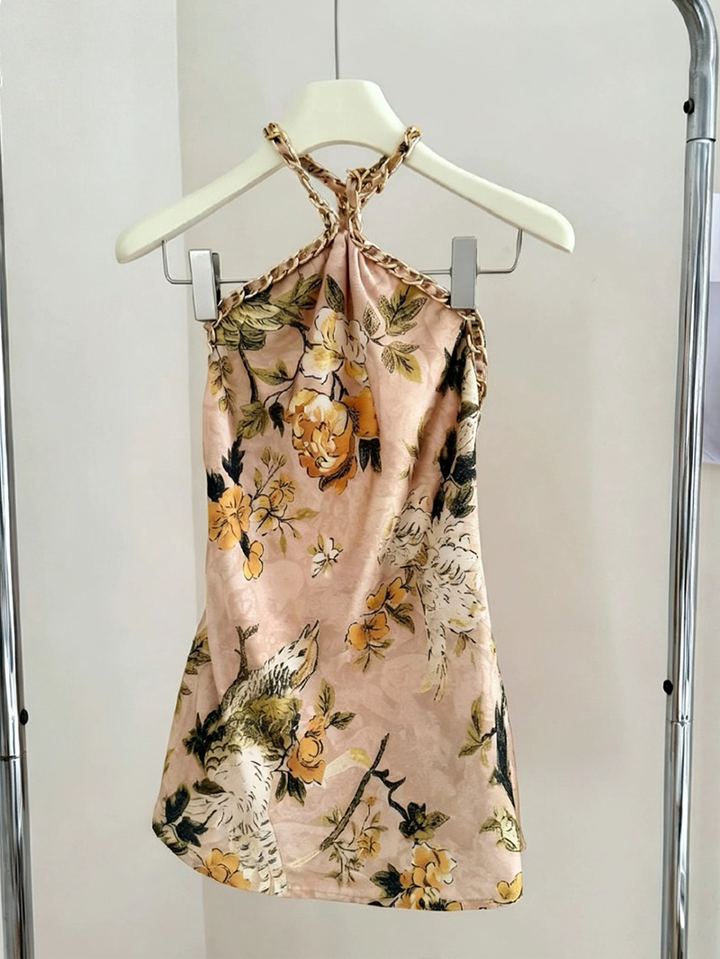 【tops】フラワー柄ホルターネックトップス Q8555